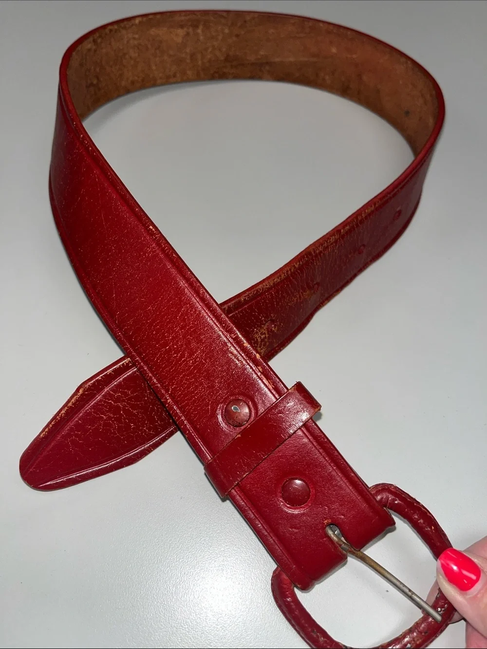 Source Unknown Red Leather Women's Belt with Matching Buckle size Medium